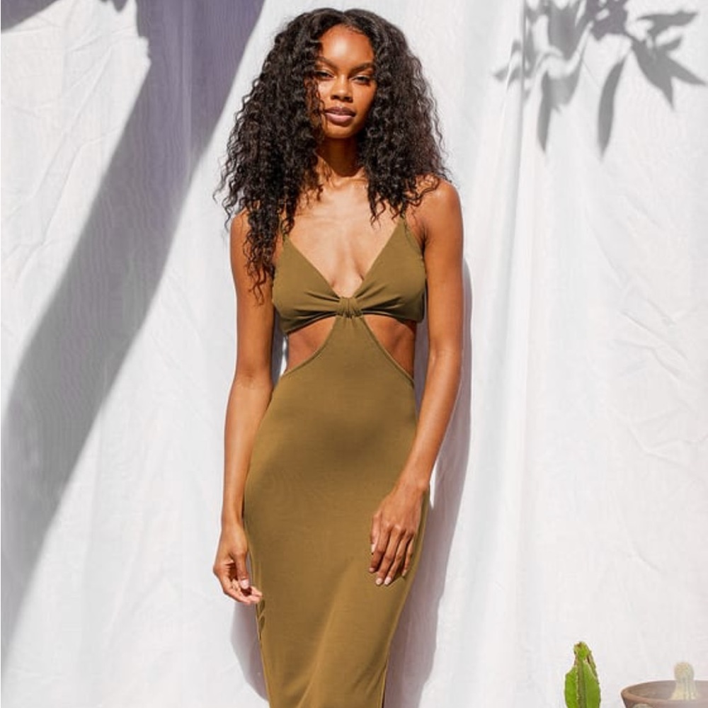 Olive green cutout maxi dress